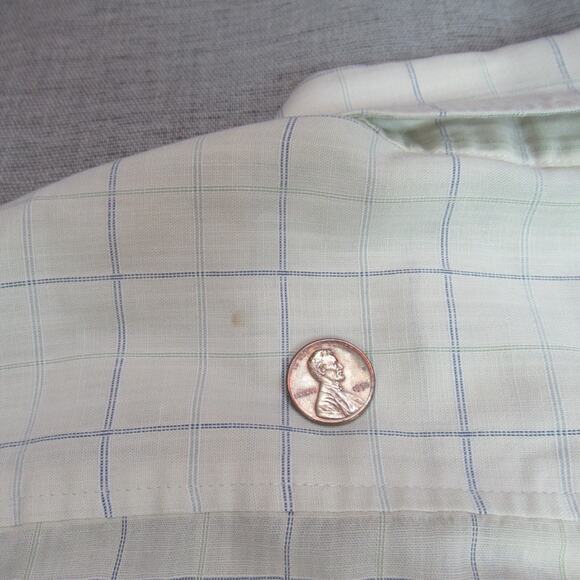 Vintage Haupt Shirt Men 16.5 Yellow Plaid Button Short Sleeve 80s German Grandpa - Picture 4 of 9